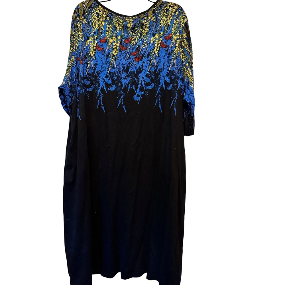 Ulla Popken Womens 24/26 Floral Border Print Cotton Jersey Shift Dress Black - Picture 4 of 6